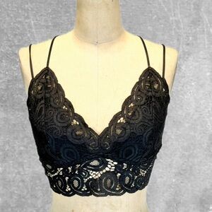 PINK Victoria’s Secret black floral lace bralette bra strappy cross back layer M